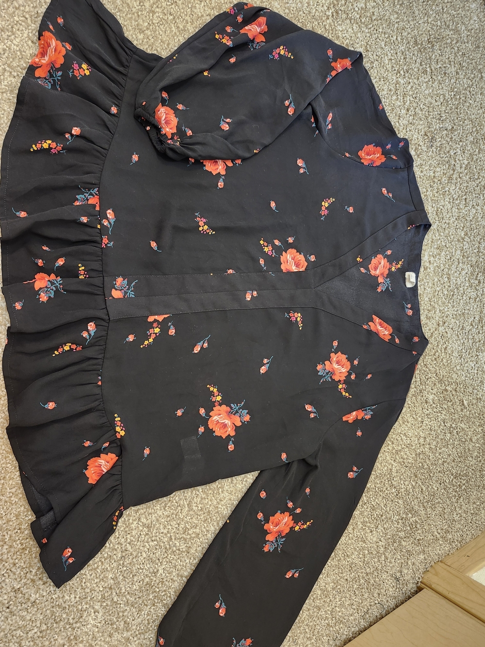 GAP Black Blouse with Red and Yellow Floral Print